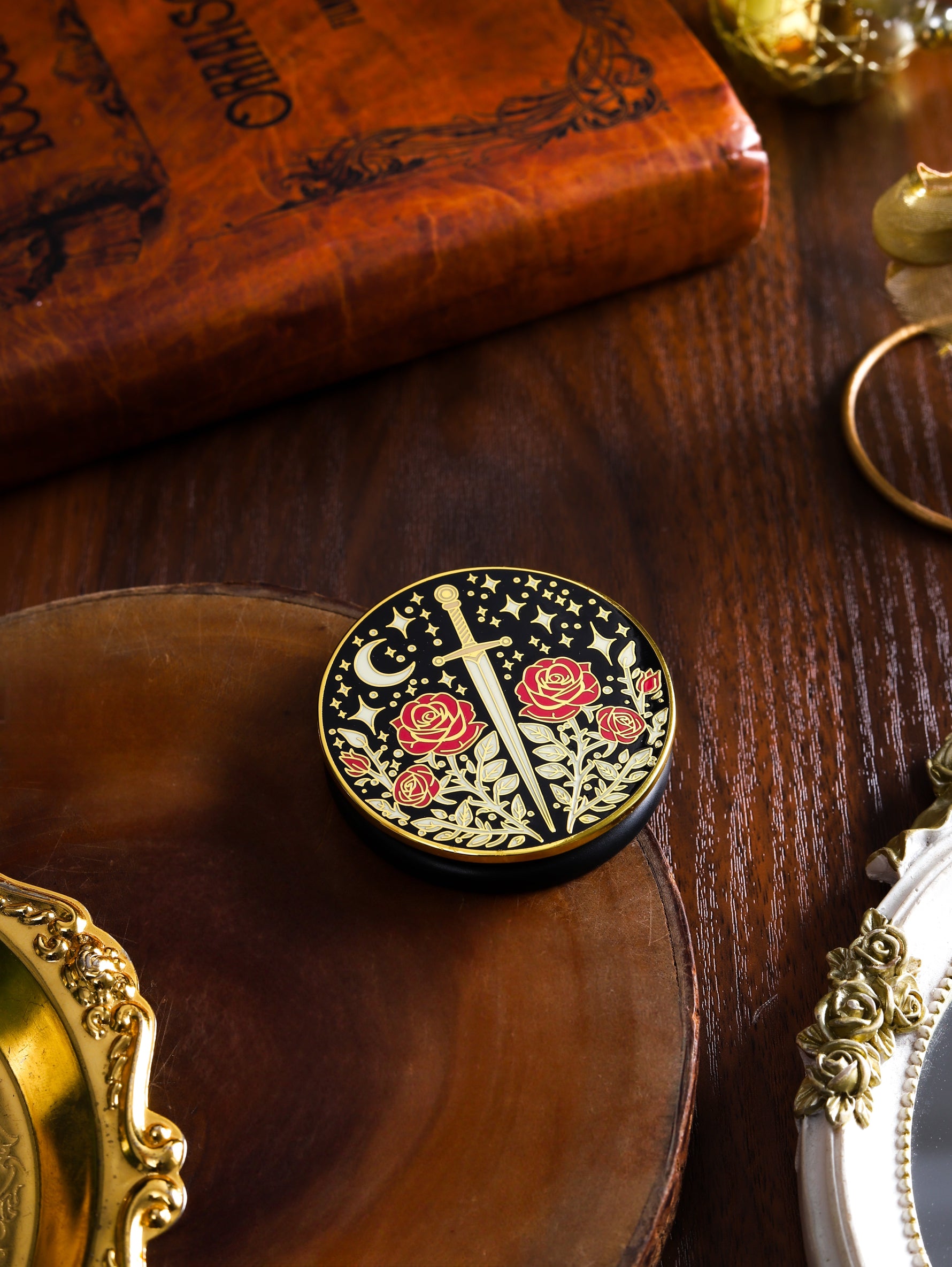 Sword and roses magnetic kindle and e-reader grip by Liberloom