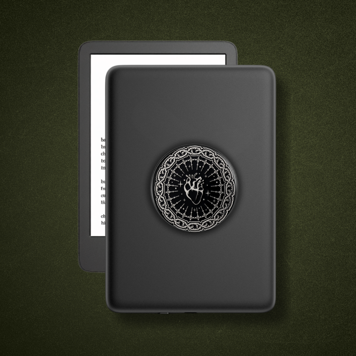 Magnetic Kindle & Phone Grip  - Wicked Heart Silver
