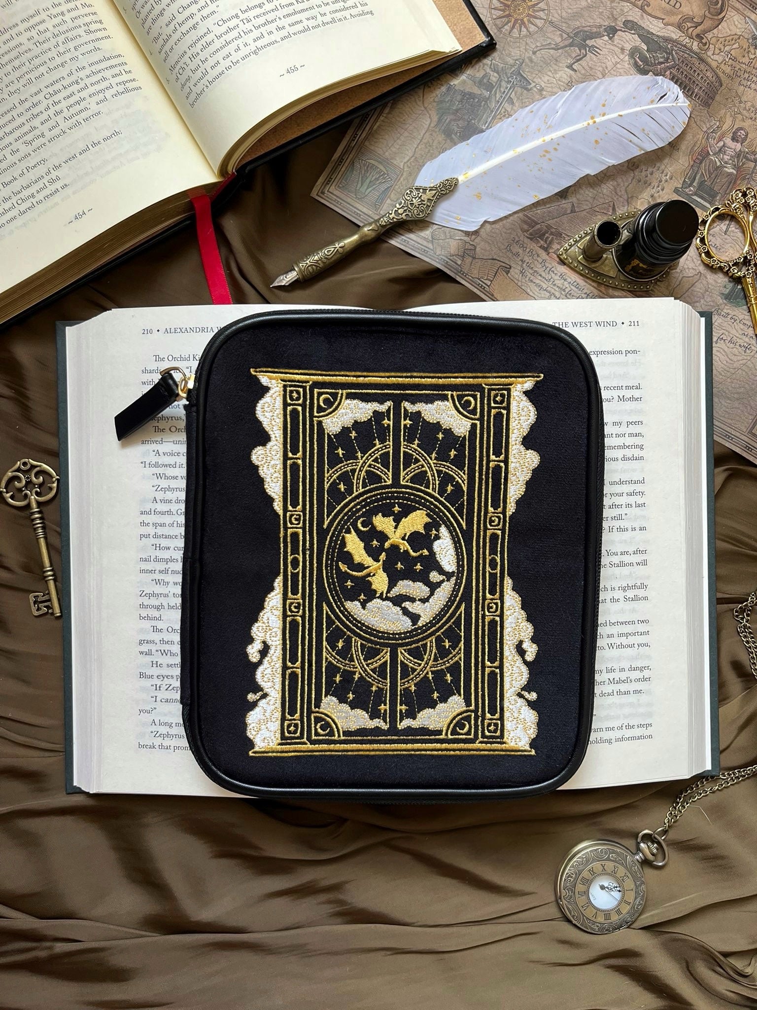 Dragonkind embroidered Kindle Paperwhite sleeve with dragon motif by Liberloom