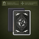 Clear Kindle case with a black and silver dragon design and a fully magnetic back