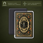 Clear Kindle case with a black, gold and red rose and dagger design and a fully magnetic back