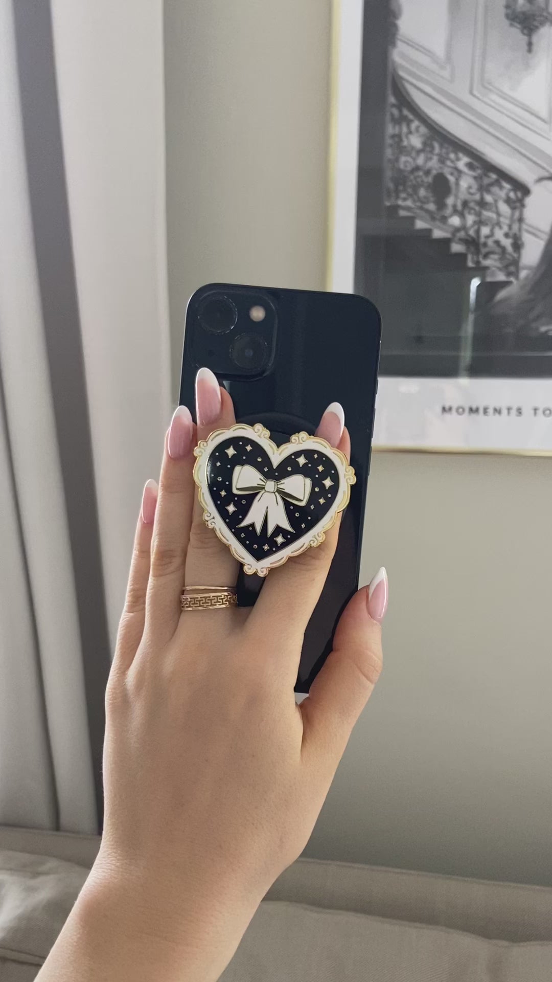 Magnetic Kindle & Phone Grip - Black Coquette